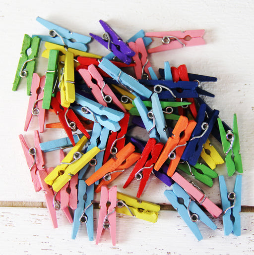 Colorful Mini Wooden Clothespins - 50/pkg —